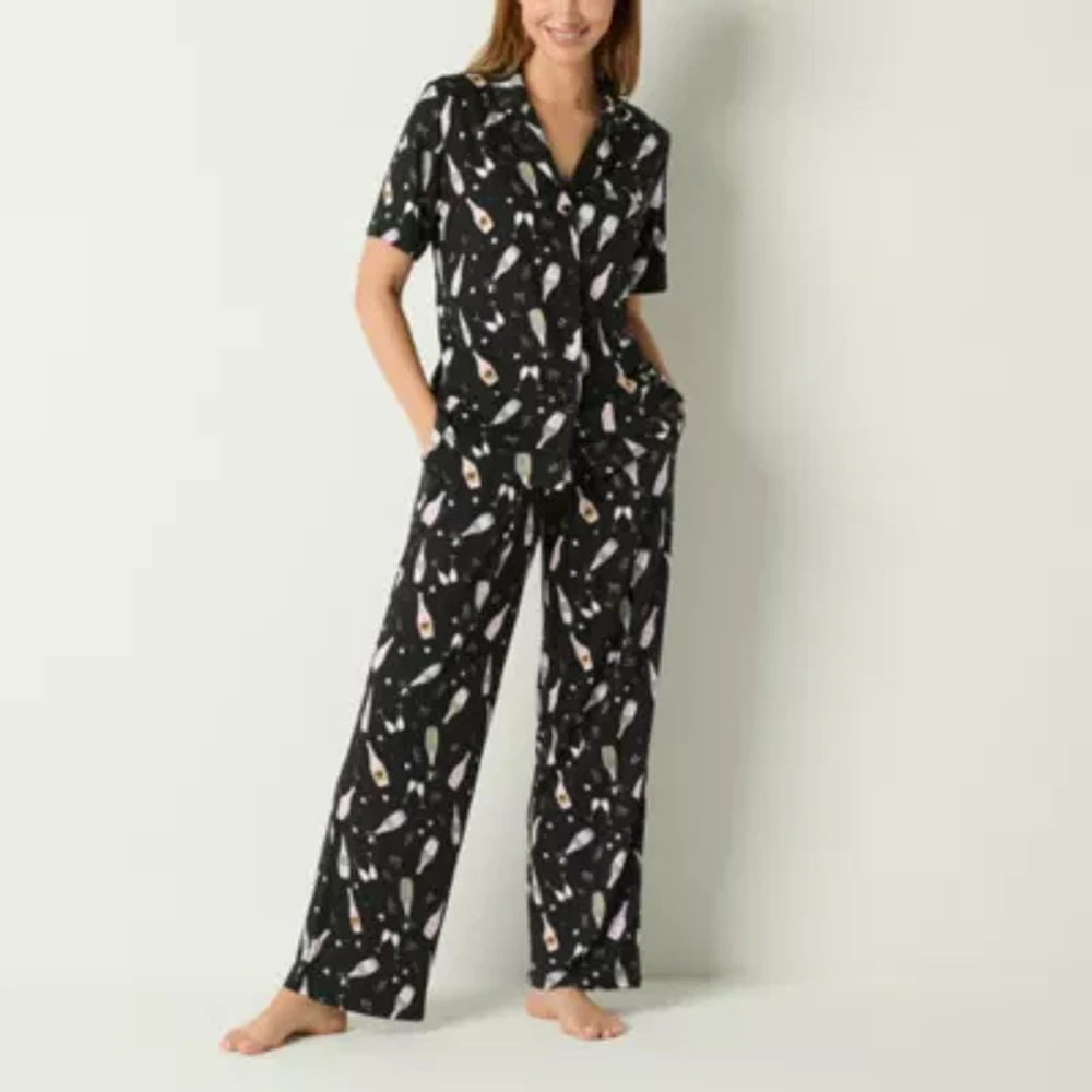 Sleep Chic Womens Short Sleeve 2-pc. Pant Pajama Set