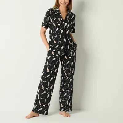 Sleep Chic Womens Short Sleeve 2-pc. Pant Pajama Set