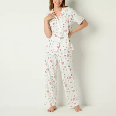 Sleep Chic Womens Short Sleeve 2-pc. Pant Pajama Set