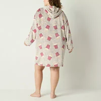 Sleep Chic Womens Plus Fleece Long Sleeve Hooded Nightshirt