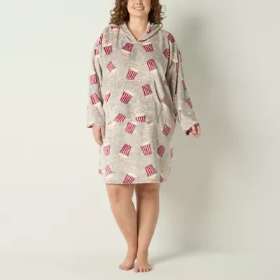 Sleep Chic Womens Plus Fleece Long Sleeve Hooded Nightshirt