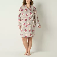 Sleep Chic Womens Plus Fleece Long Sleeve Hooded Nightshirt