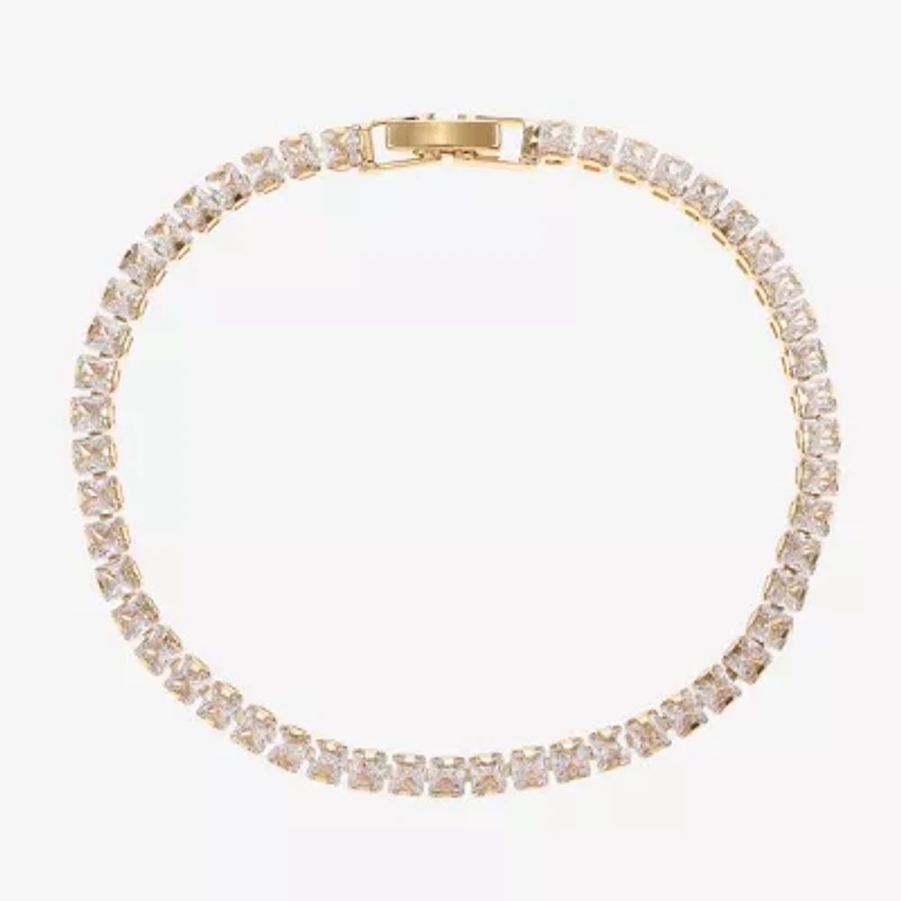 Sparkle Allure Cubic Zirconia 14K Gold Over Brass 7.5 Inch Square Tennis Bracelet