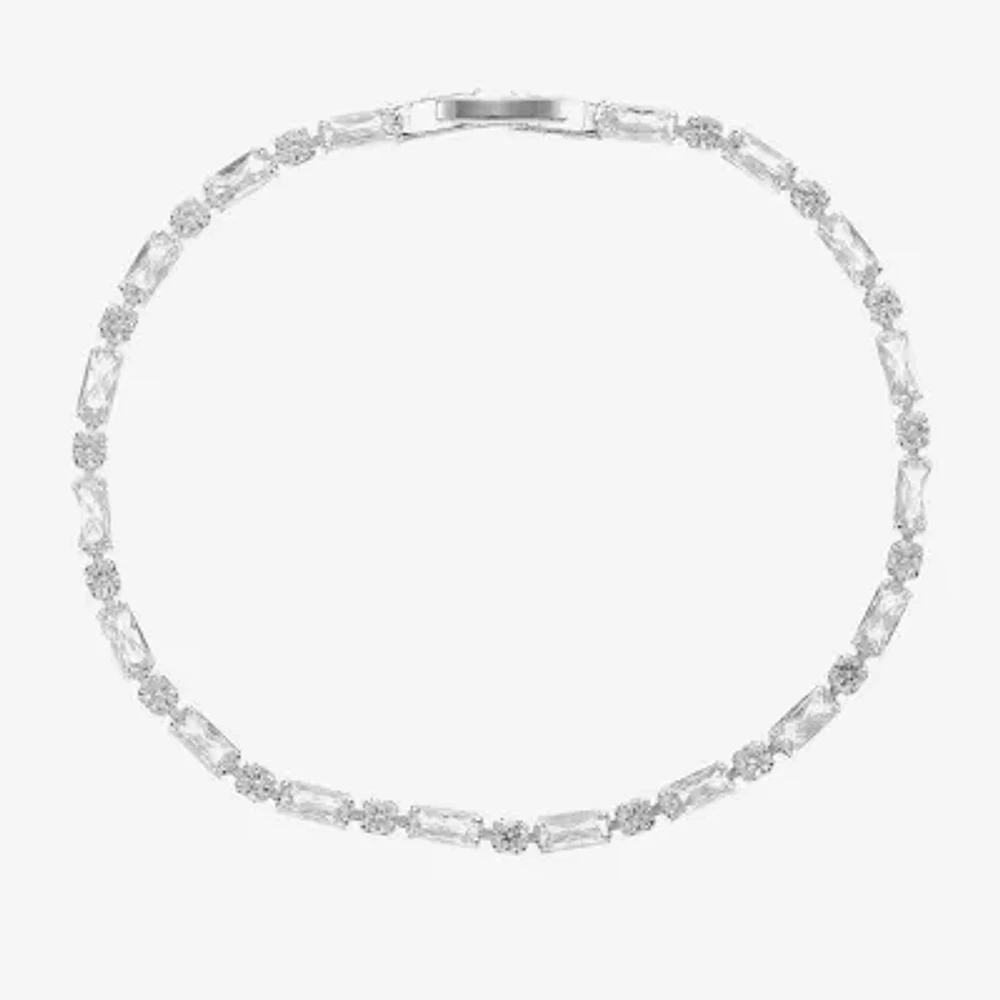 Sparkle Allure Cubic Zirconia Pure Silver Over Brass 7.5 Inch Rectangular Round Tennis Bracelet