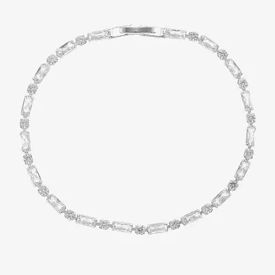 Sparkle Allure Cubic Zirconia Pure Silver Over Brass 7.5 Inch Rectangular Round Tennis Bracelet