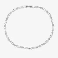 Sparkle Allure Cubic Zirconia Pure Silver Over Brass 7.5 Inch Rectangular Round Tennis Bracelet