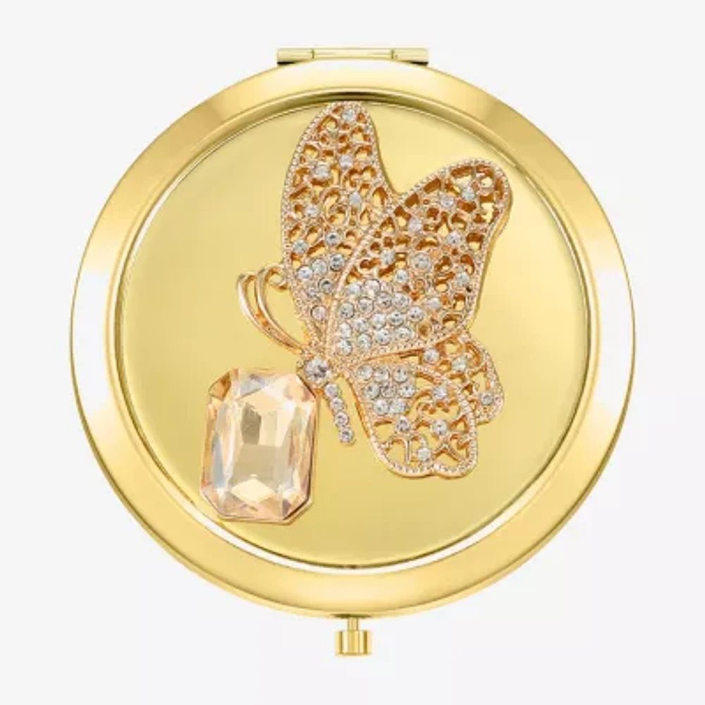 Monet Jewelry Gold Tone Butterfly Compact Mirror