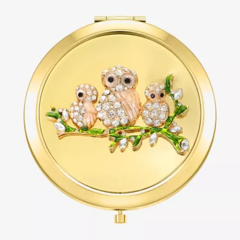 Monet Jewelry Owls Gold Tone Compact Mirror