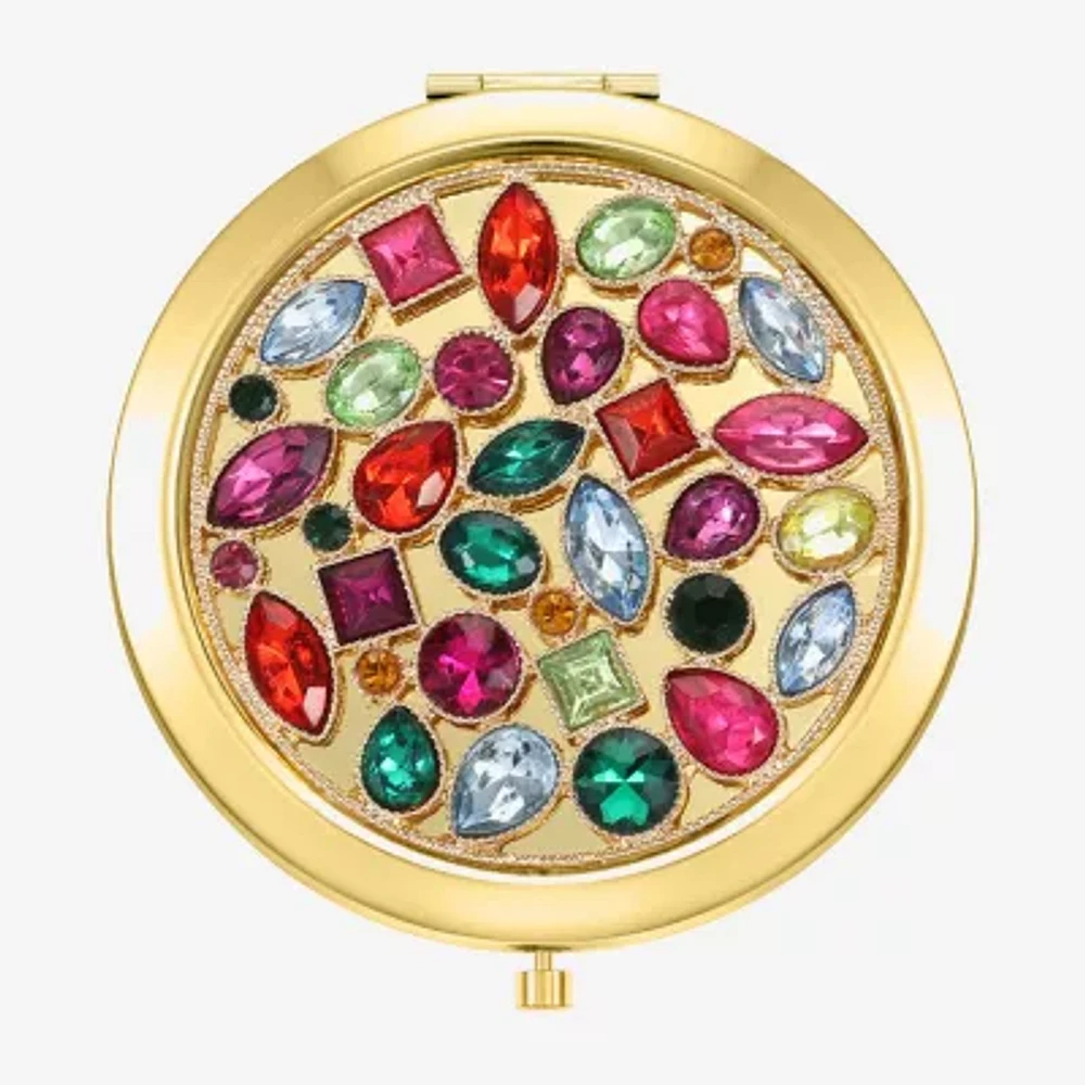 Monet Jewelry Gold Tone Multi Gems Gold Tone Compact Mirror