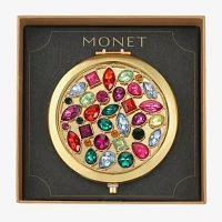 Monet Jewelry Gold Tone Multi Gems Gold Tone Compact Mirror