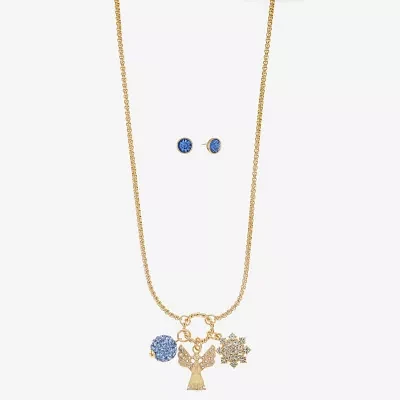 Monet Jewelry Charm Necklace And Stud Earring 2-pc. Glass Angel Snowflake Jewelry Set