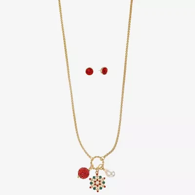 Monet Jewelry Charm Necklace And Stud Earring 2-pc. Glass Snowflake Jewelry Set