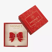 Monet Jewelry Red Glass Bow Pin