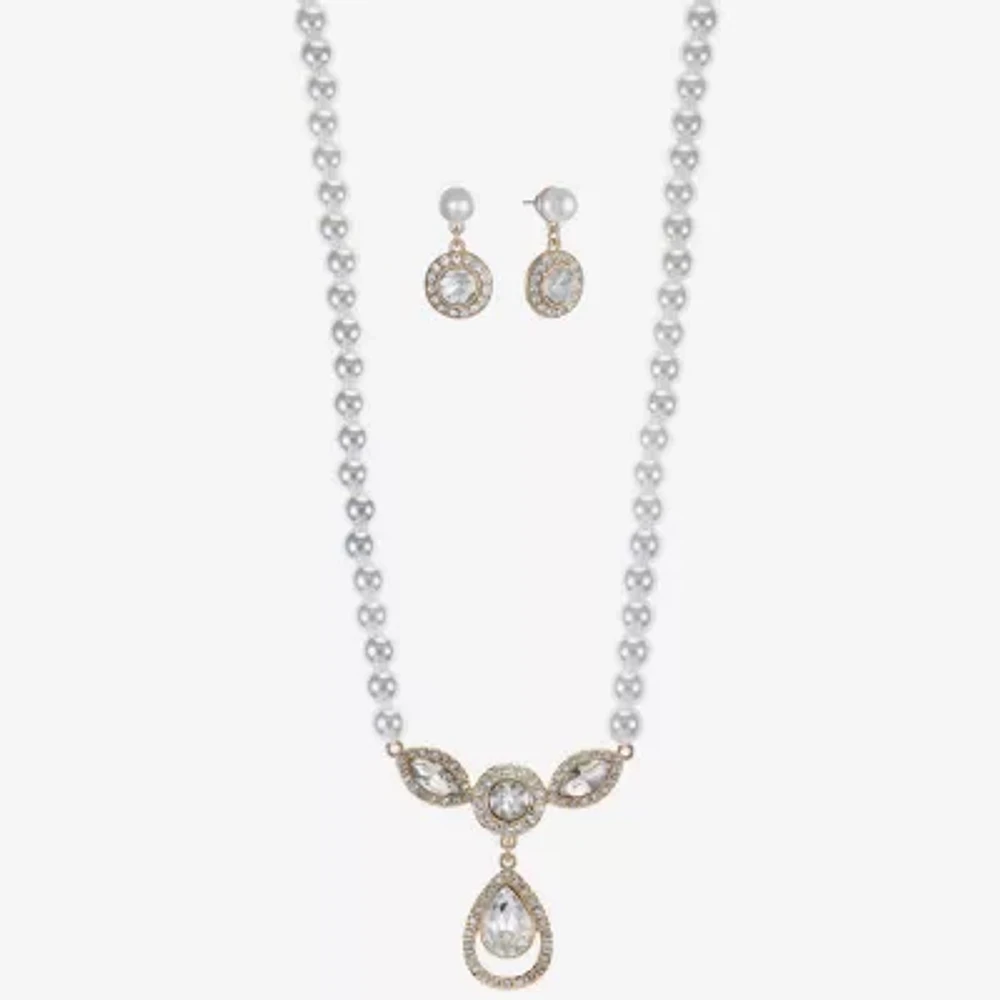 Monet Jewelry Y Necklace And Drop Earring Womens Glass Simulated Pearl 2-pc. Jewelry Set