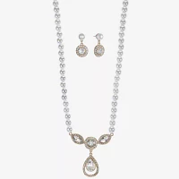 Monet Jewelry Y Necklace And Drop Earring Womens Glass Simulated Pearl 2-pc. Jewelry Set