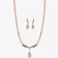 Monet Jewelry Collar Necklace And Drop Earring Glass Simulated Pearl Rose Tone 2-pc. Jewelry Set