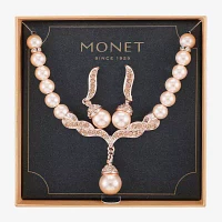 Monet Jewelry Collar Necklace And Drop Earring Glass Simulated Pearl Rose Tone 2-pc. Jewelry Set