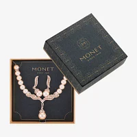 Monet Jewelry Collar Necklace And Drop Earring Glass Simulated Pearl Rose Tone 2-pc. Jewelry Set