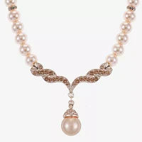 Monet Jewelry Collar Necklace And Drop Earring Glass Simulated Pearl Rose Tone 2-pc. Jewelry Set