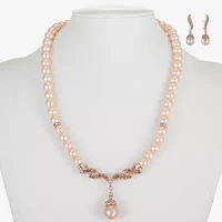 Monet Jewelry Collar Necklace And Drop Earring Glass Simulated Pearl Rose Tone 2-pc. Jewelry Set