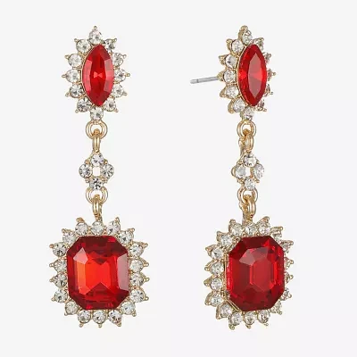 Monet Jewelry Gold Tone Womens Red Glass Marquise Hypoallergenic Drop Earrings