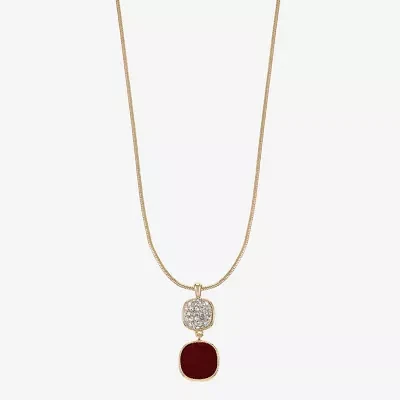 Monet Jewelry Gold Tone Womens Glass Cushion 18 Inch Pendant Necklace