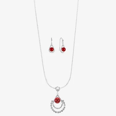 Monet Jewelry Silver Tone Pendant Necklace And Drop Earring 2-pc. Glass Simulated Pearl Round Jewelry Set