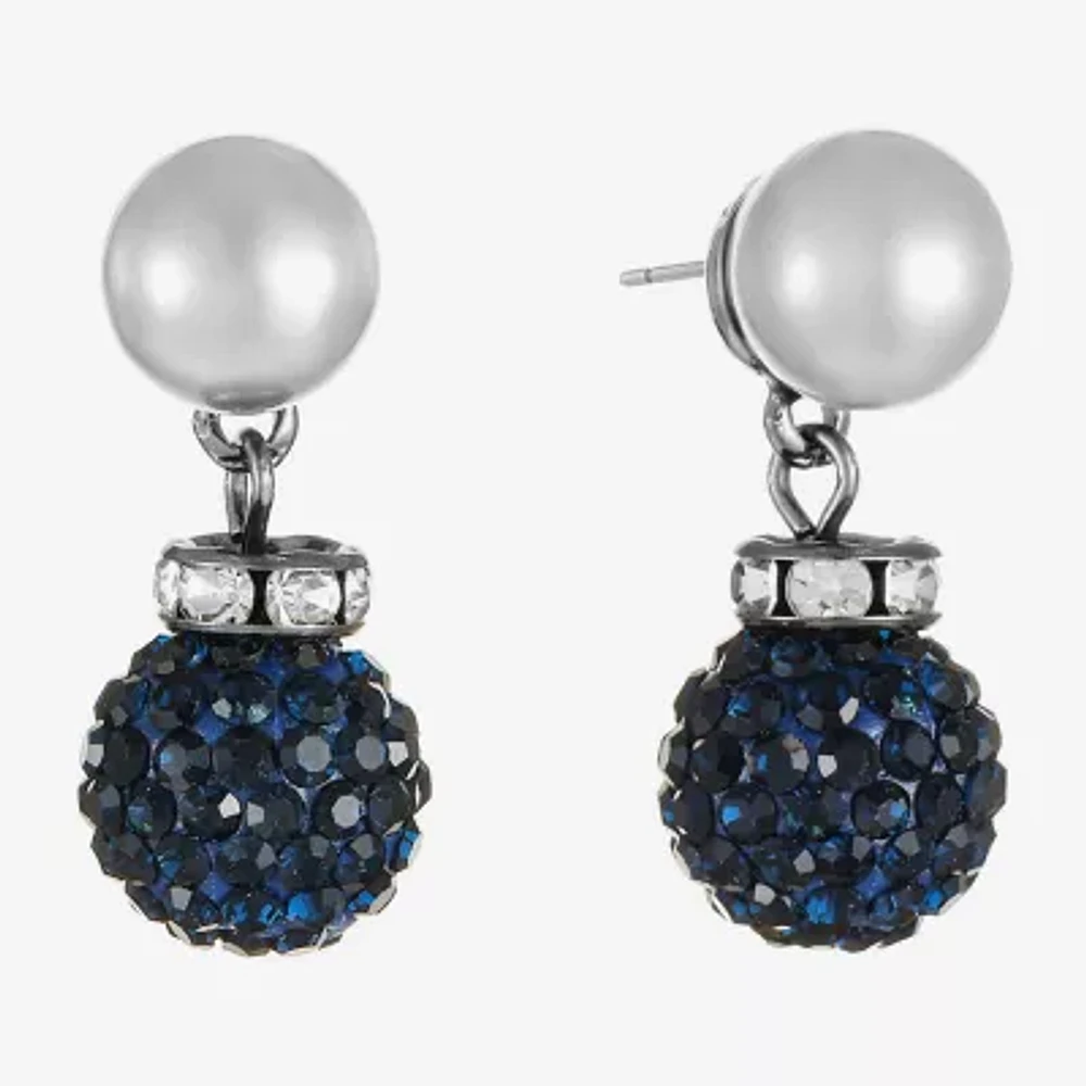 Monet Jewelry Double Glass Simulated Pearl Round Drop Earrings