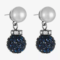 Monet Jewelry Double Glass Simulated Pearl Round Drop Earrings