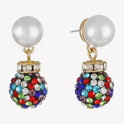 Monet Jewelry Double Glass Simulated Pearl Round Drop Earrings