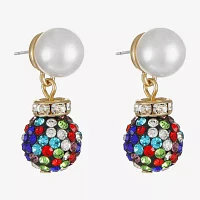 Monet Jewelry Double Glass Simulated Pearl Round Drop Earrings