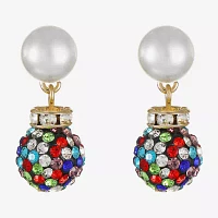 Monet Jewelry Double Glass Simulated Pearl Round Drop Earrings