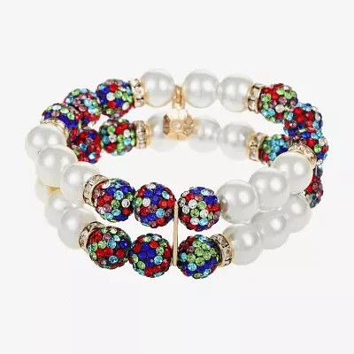 Monet Jewelry Glass Simulated Pearl Round Stretch Bracelet