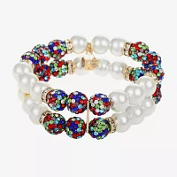 Monet Jewelry Glass Simulated Pearl Round Stretch Bracelet