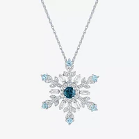 Womens Genuine Blue Topaz Sterling Silver Snowflake 16 Inch Pendant Necklace