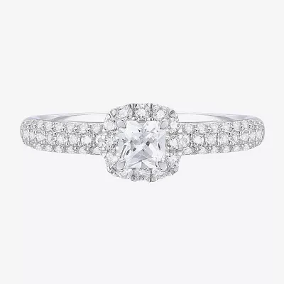 (G-H / Vs2-Si1) Womens 3/4 CT. T.W. Lab Grown White Diamond 10K Gold Cushion Side Stone Halo Engagement Ring