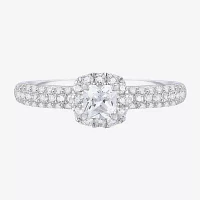 (G-H / Vs2-Si1) Womens 3/4 CT. T.W. Lab Grown White Diamond 10K Gold Cushion Side Stone Halo Engagement Ring