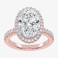 G-H / Vs2-Si1) Womens 3 1/2 CT. T.W Lab Grown White Diamond 14K Gold Side Stone Halo Engagement Ring