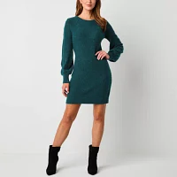 Bold Elements Womens Long Sleeve Sequin Sweater Dress