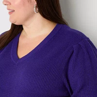 Liz Claiborne Plus Womens V Neck Long Sleeve Pullover Sweater
