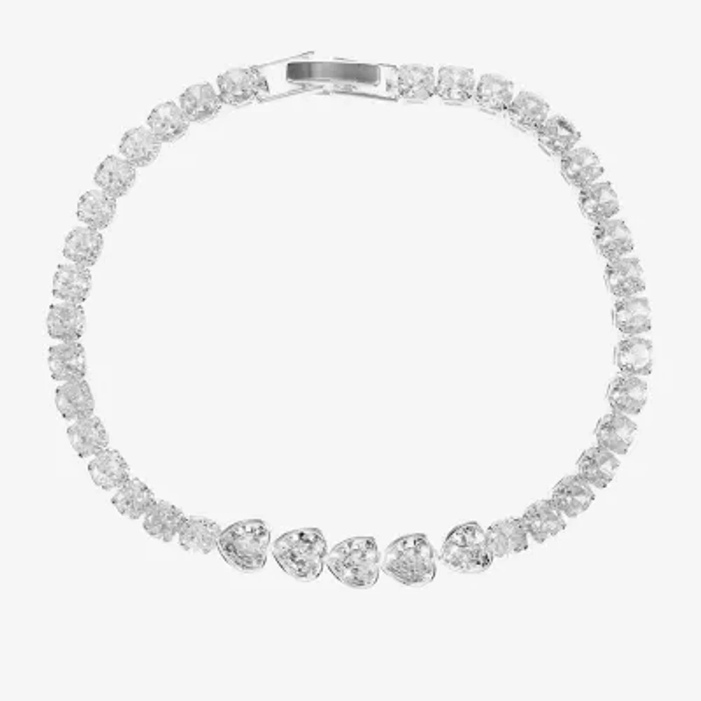 Sparkle Allure Cubic Zirconia Pure Silver Over Brass 7.5 Inch Heart Round Tennis Bracelet