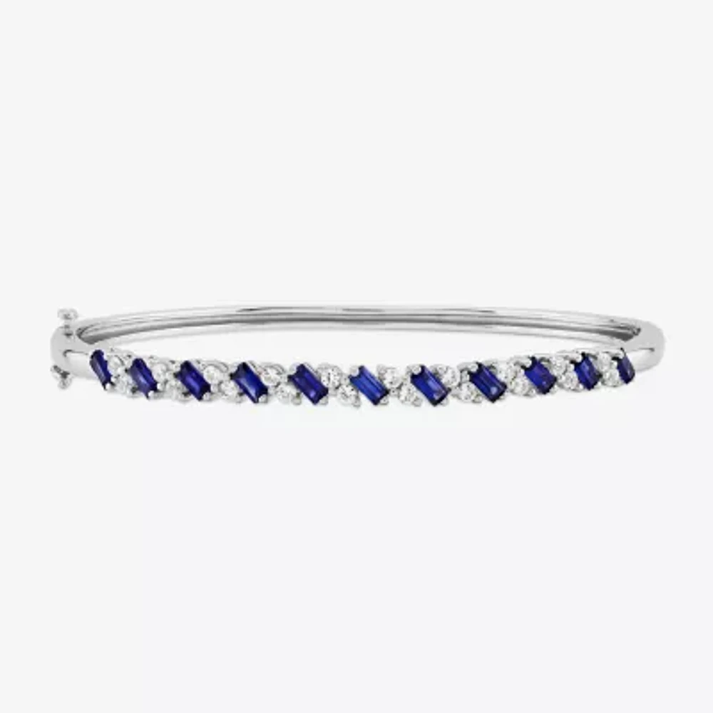 Lab Created Blue Ceylon Sapphire Sterling Silver Bangle Bracelet