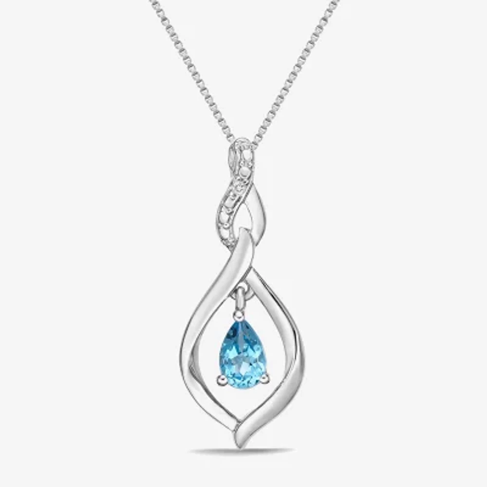 Womens Genuine Blue Topaz Sterling Silver Pendant Necklace