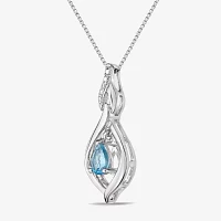 Womens Genuine Blue Topaz Sterling Silver Pendant Necklace