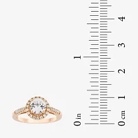 Womens Lab Created White Sapphire 10K Rose Gold Round Halo Side Stone Cocktail Ring