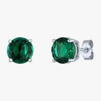 Lab Created Green Emerald Sterling Silver 7mm Stud Earrings