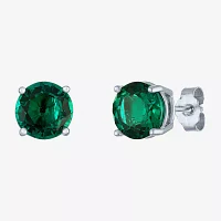 Lab Created Green Emerald Sterling Silver 7mm Stud Earrings