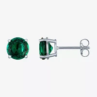 Lab Created Green Emerald Sterling Silver 7mm Stud Earrings