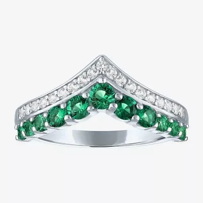 Womens Lab Created Green Emerald Sterling Silver Cocktail Ring