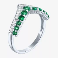 Womens Lab Created Green Emerald Sterling Silver Cocktail Ring